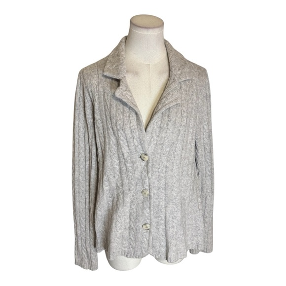 C by Bloomingdale's Light Gray Cable Knit Blazer Cardigan Sweater Soft L Luxury - Picture 1 of 6